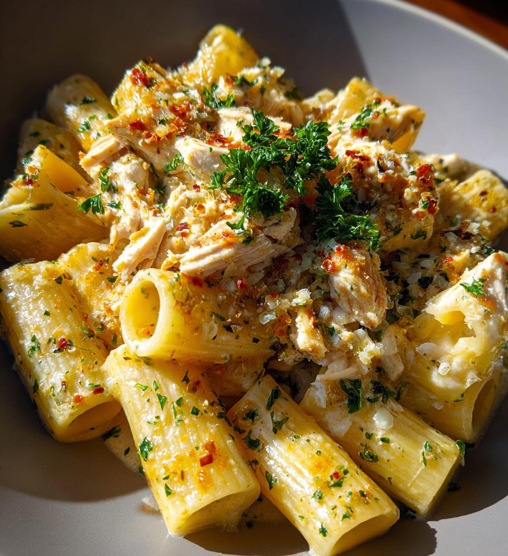 garlic butter chicken rigatoni in creamy parmesan sauce - detail 1