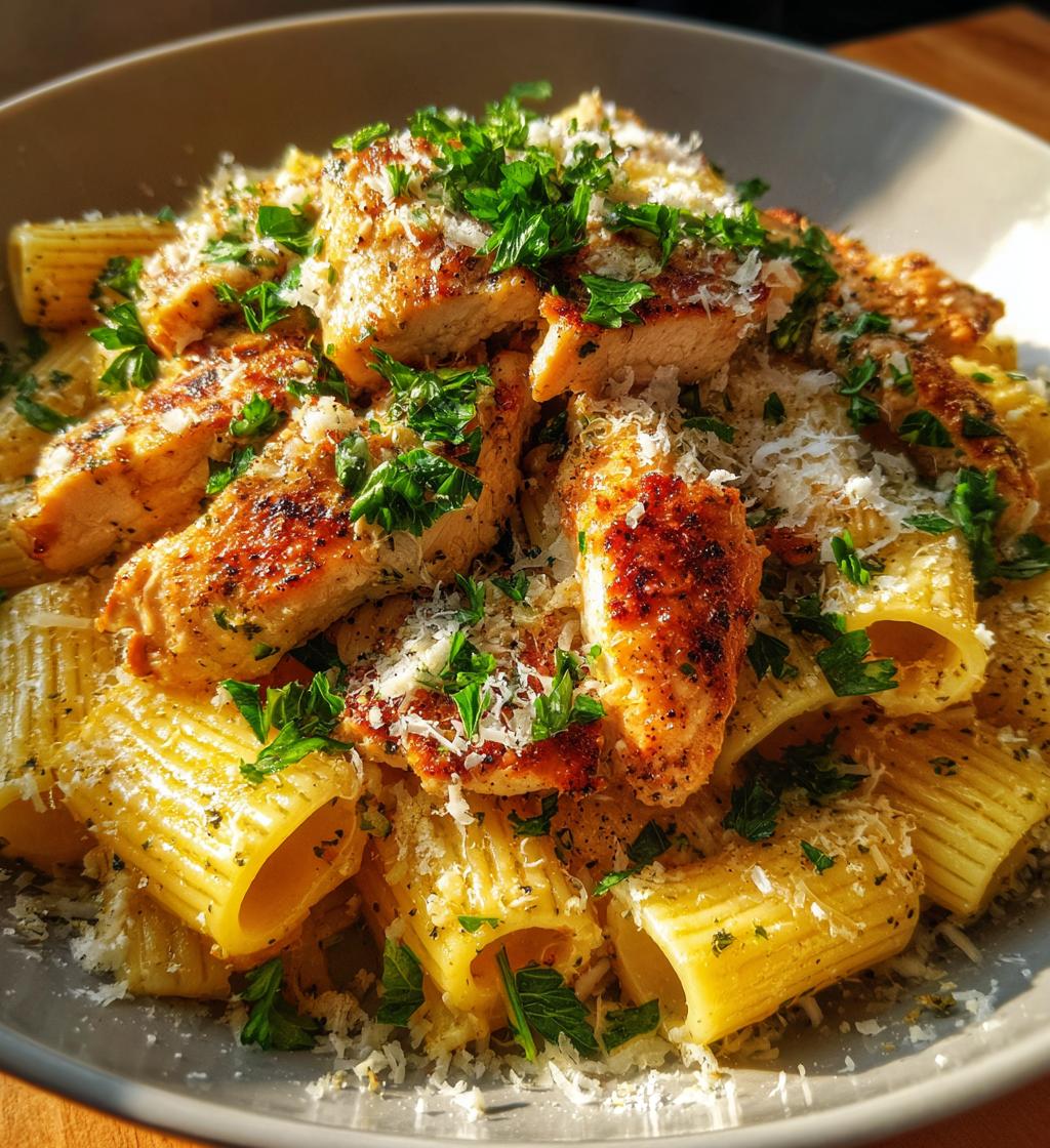 garlic butter chicken with rigatoni and parmesan - detail 1