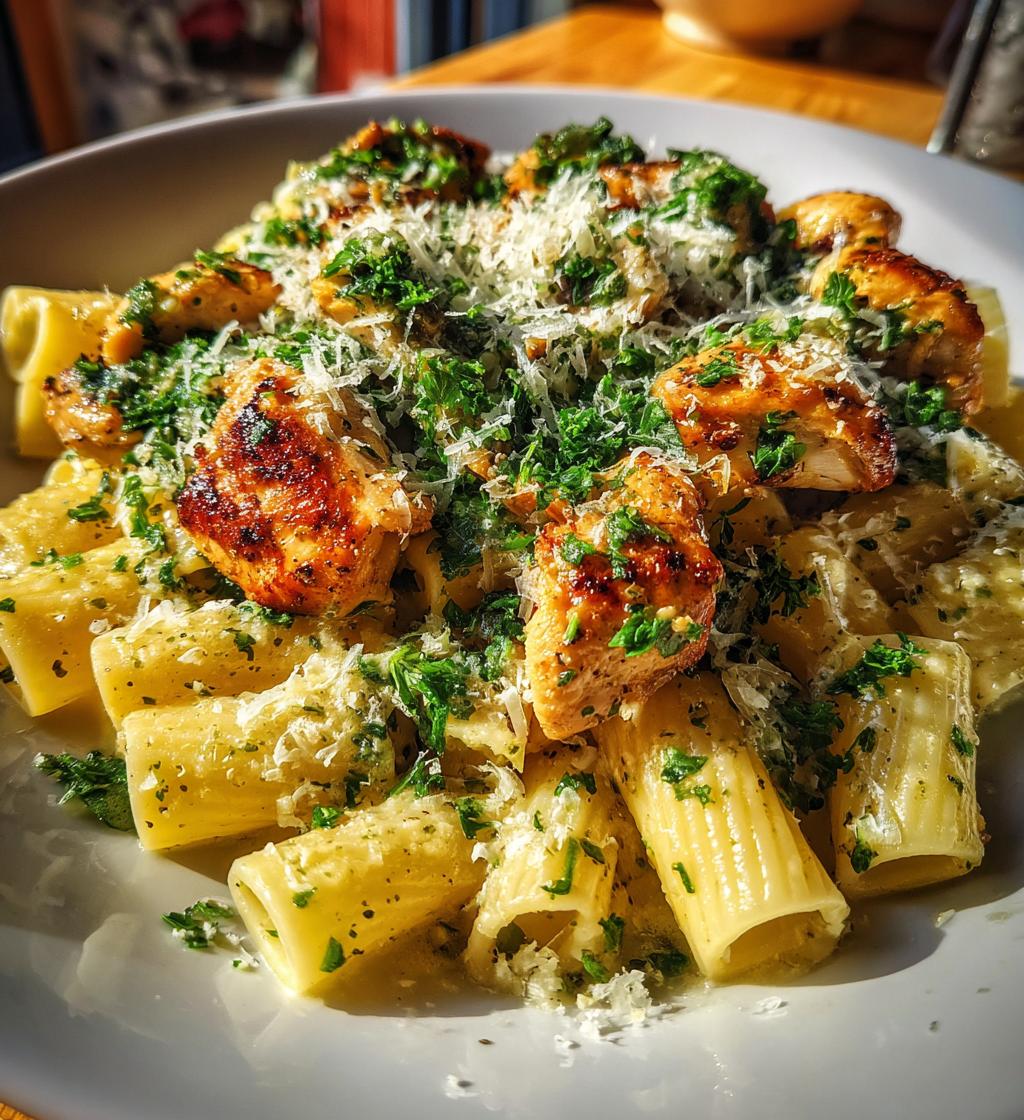 garlic butter chicken with rigatoni and parmesan