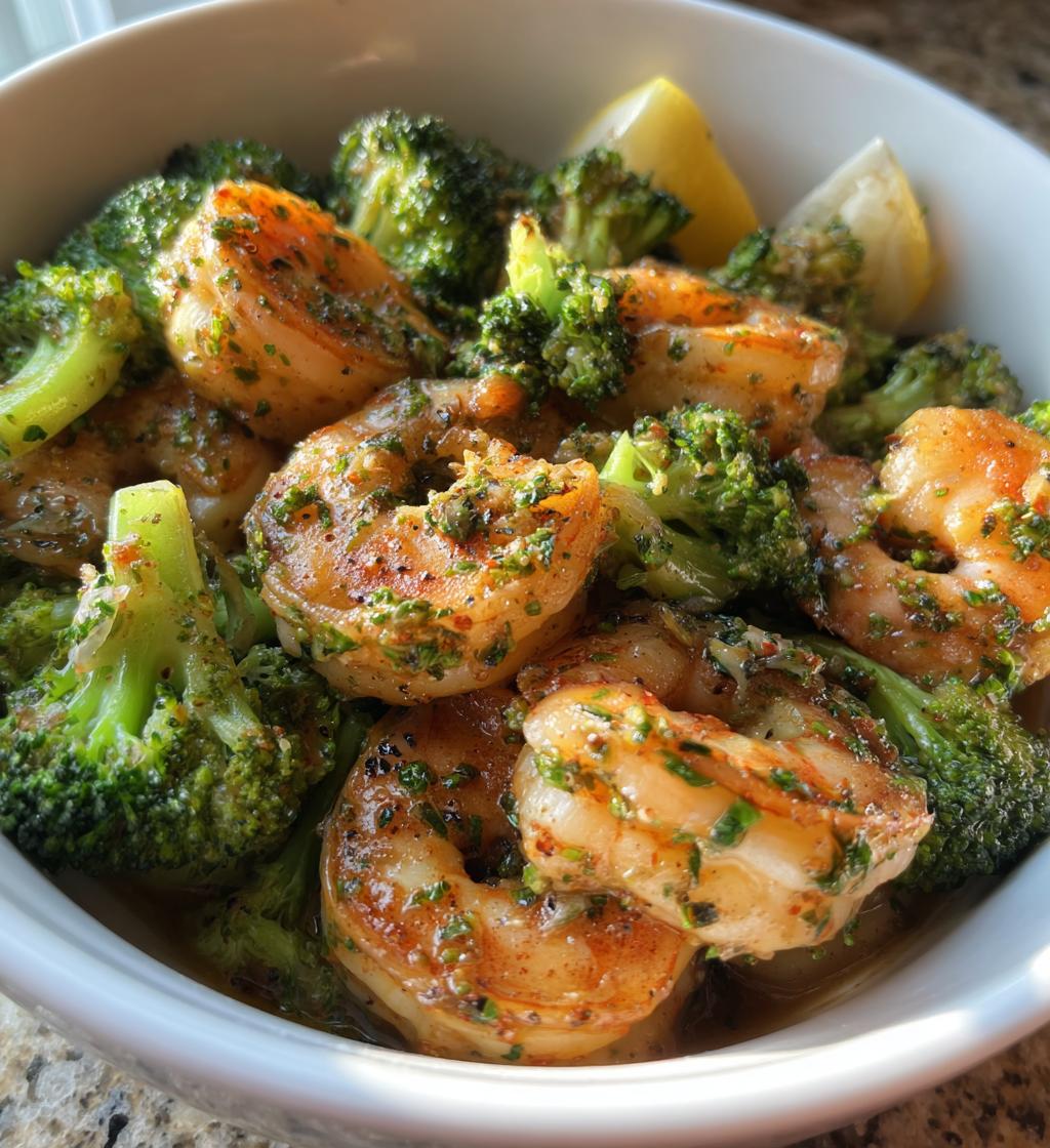 garlic butter shrimp and broccoli - detail 1