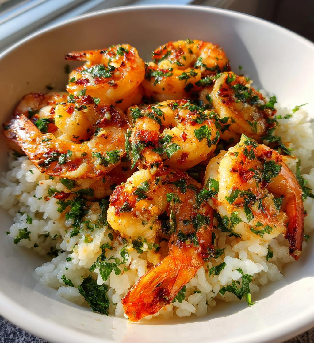 garlic butter shrimp and rice - detail 1