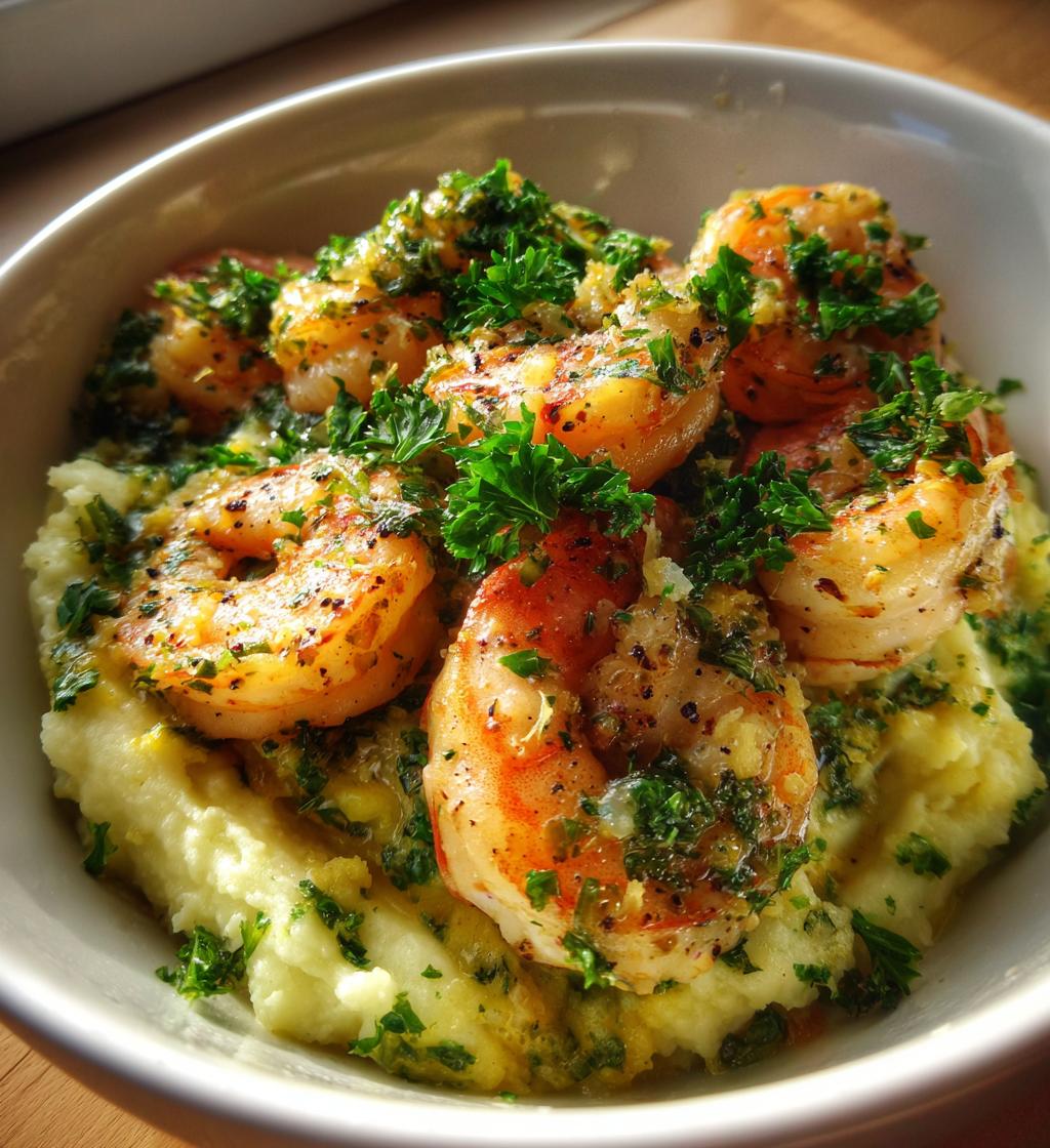 garlic butter shrimp veggie mash bowl