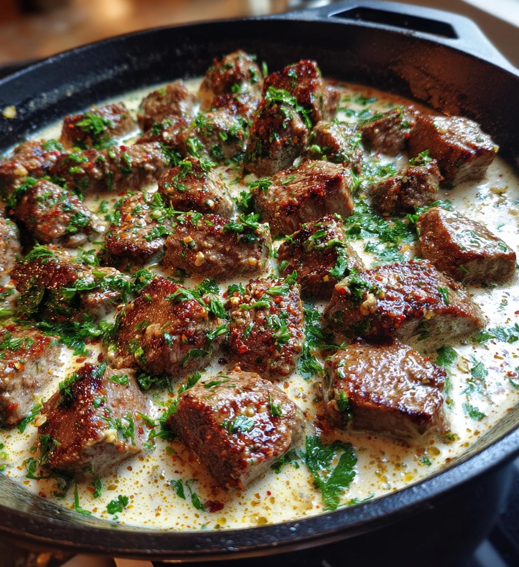garlic butter steak bites with parmesan cream sauce