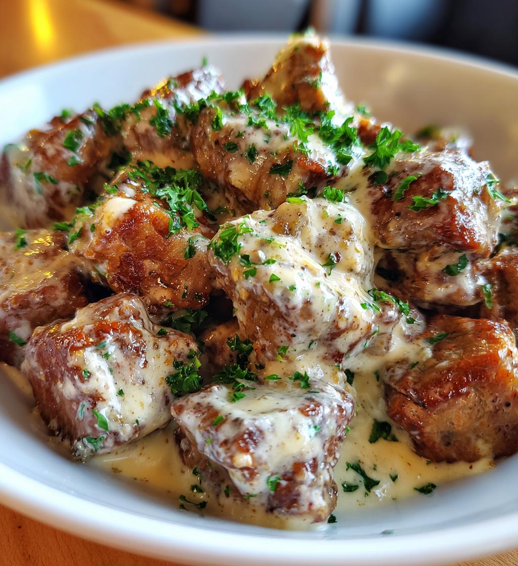 garlic butter steak bites with parmesan cream sauce