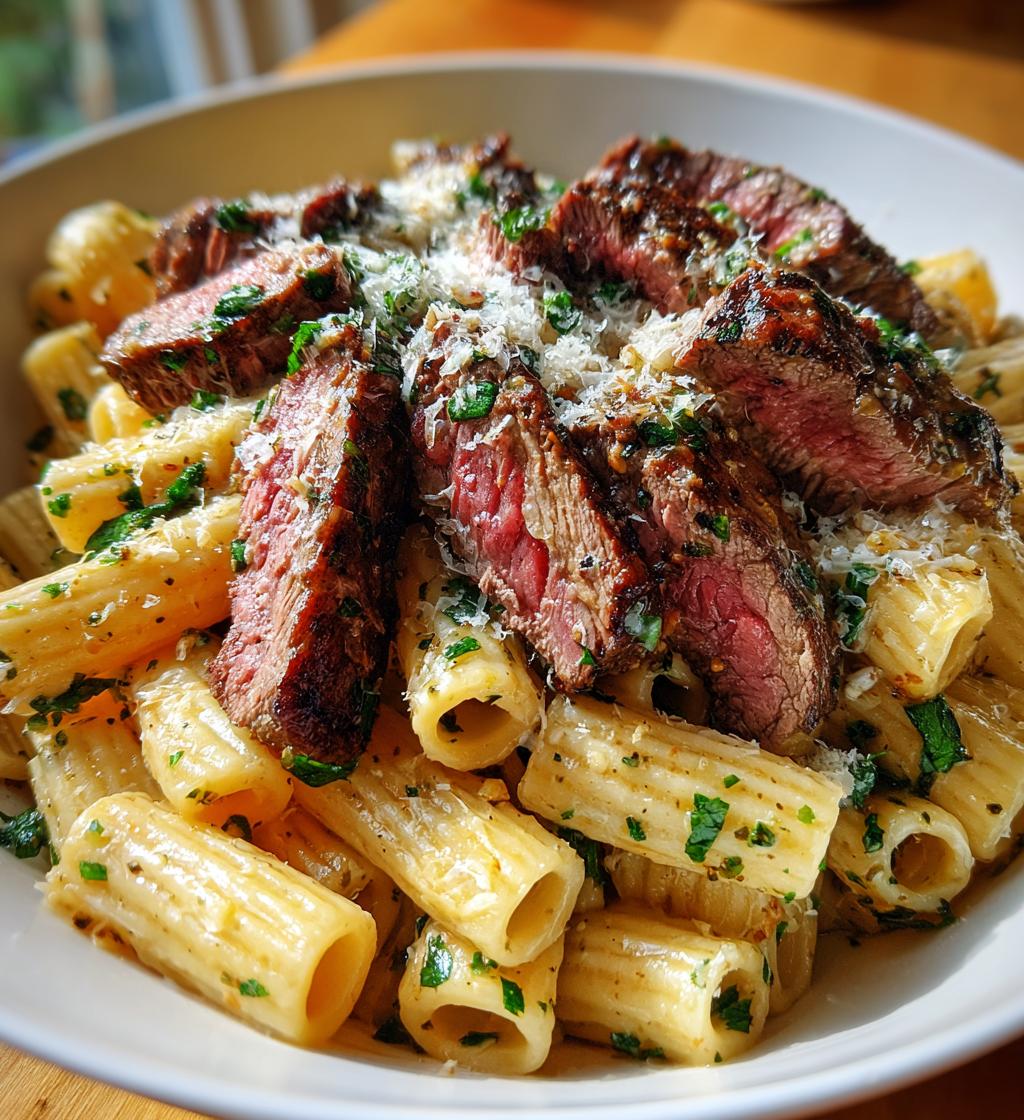 garlic butter steak parmesan rigatoni - detail 1