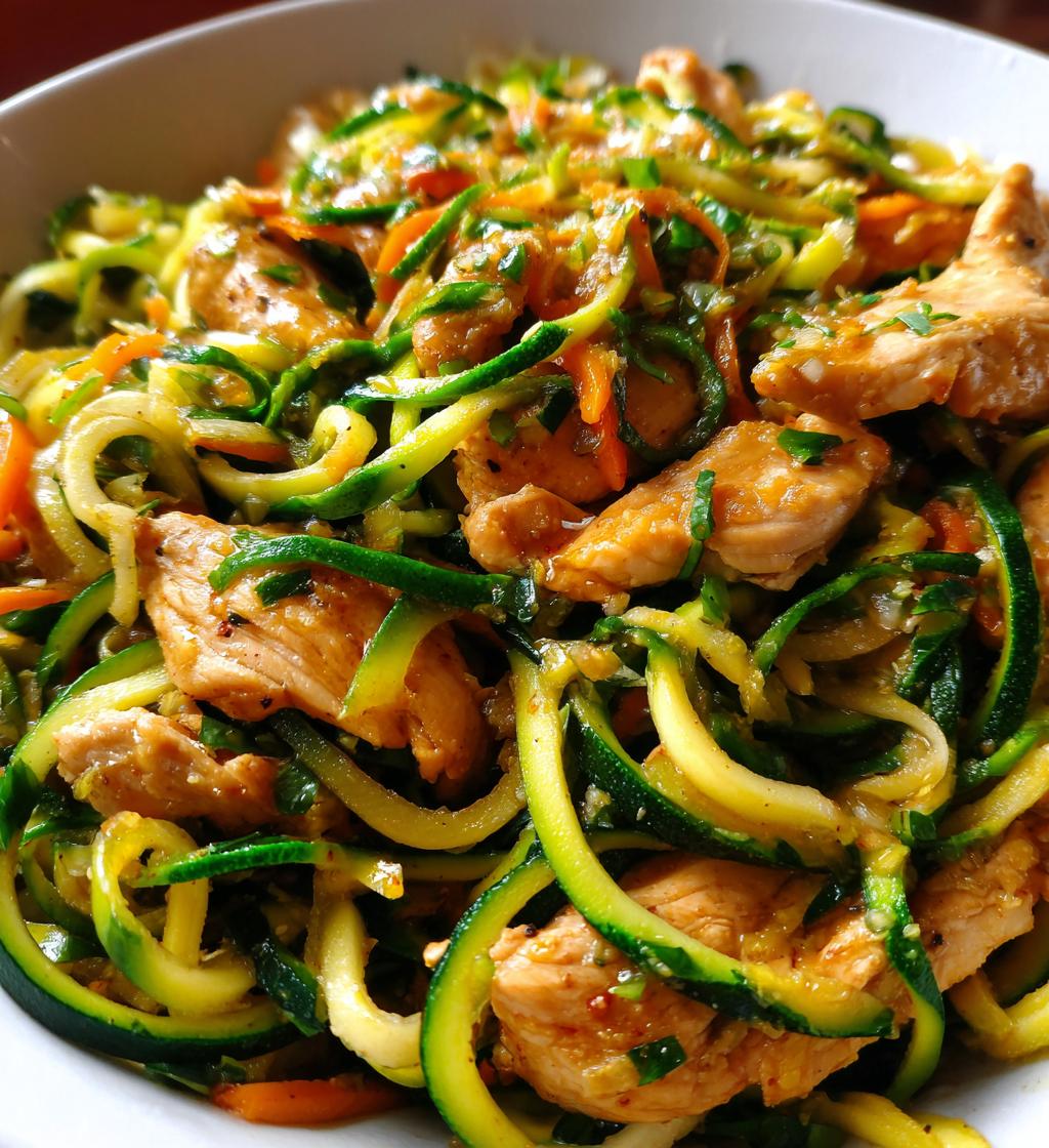 garlic chicken zucchini noodles stir fry - detail 1