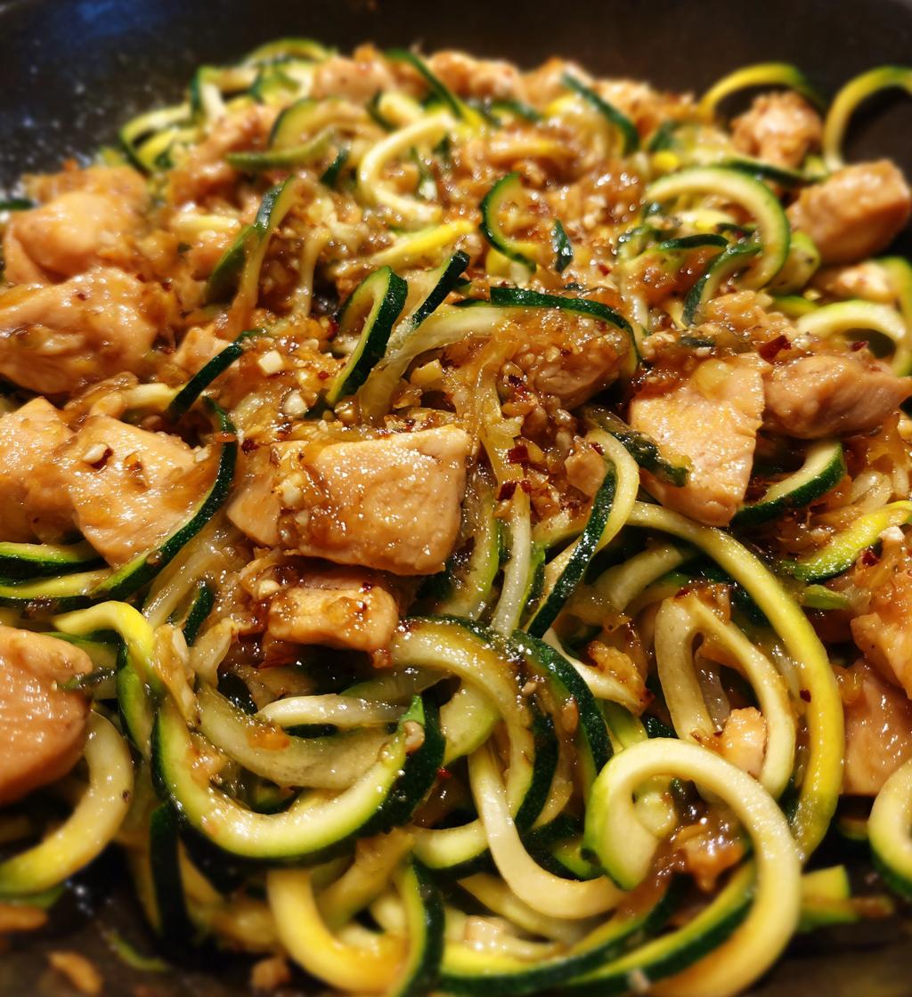 garlic chicken zucchini noodles stir fry