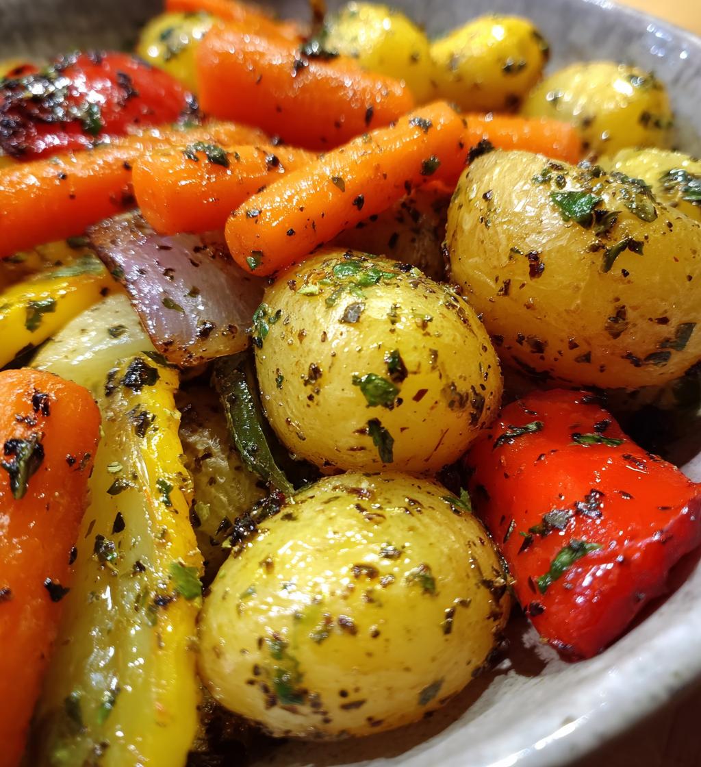 garlic herb roasted potatoes and veggies