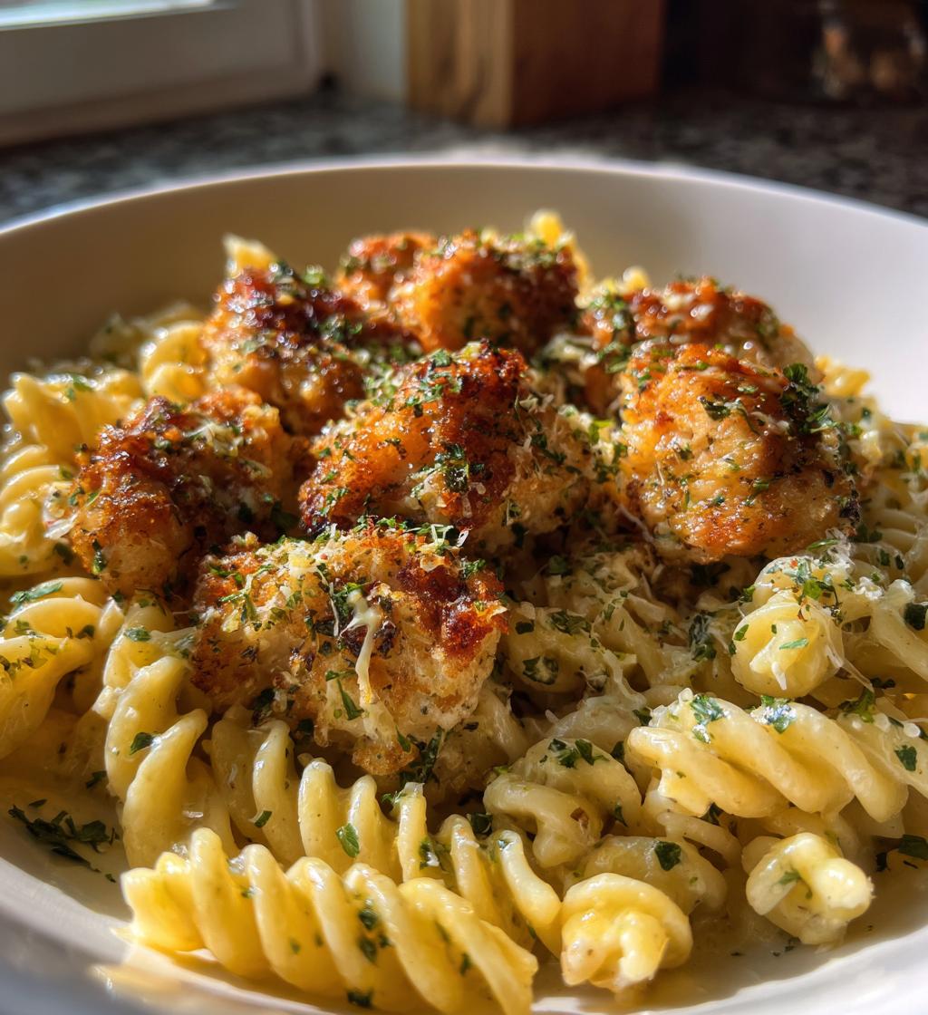 garlic parmesan chicken bites with creamy rotini - detail 1