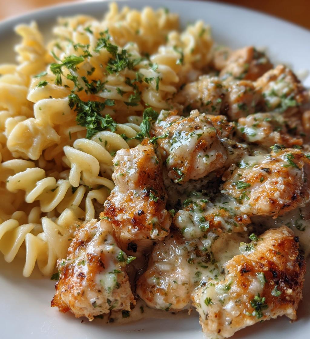 garlic parmesan chicken bites with creamy rotini - detail 1