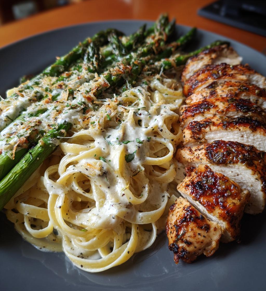 greek chili chicken alfredo recipe with smoked feta cream crispy parmesan asparagus