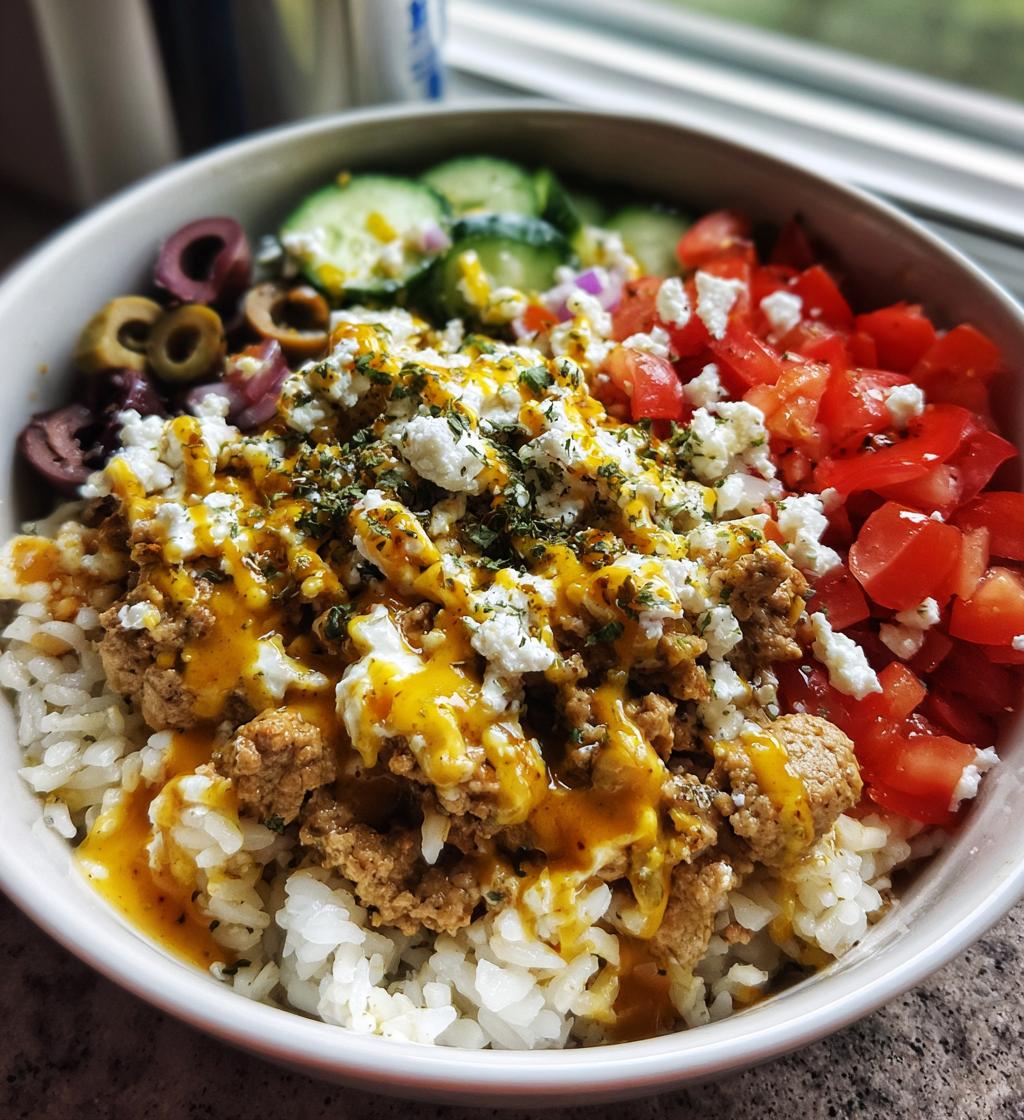 greek ground turkey rice bowl - detail 1