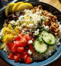 greek ground turkey rice bowl