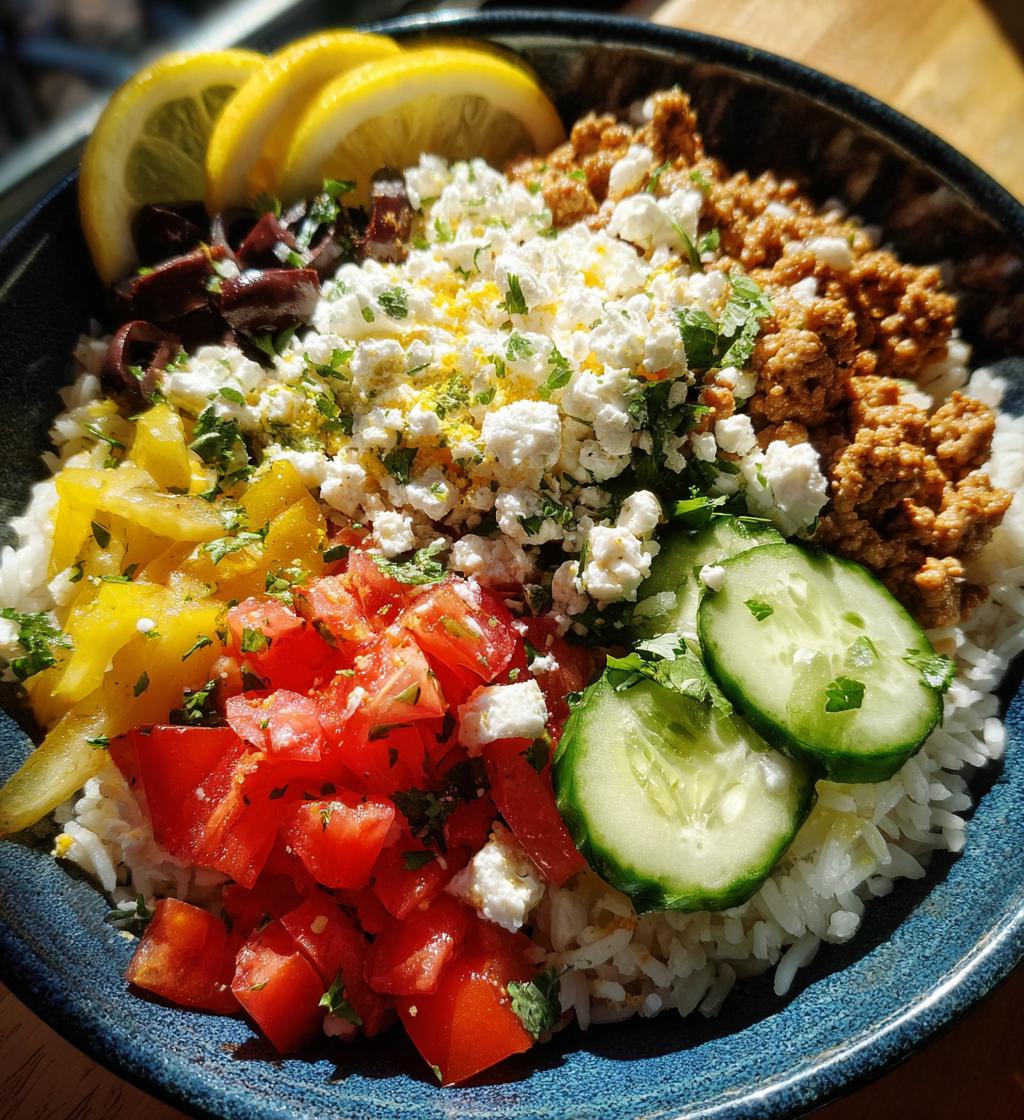 greek ground turkey rice bowl