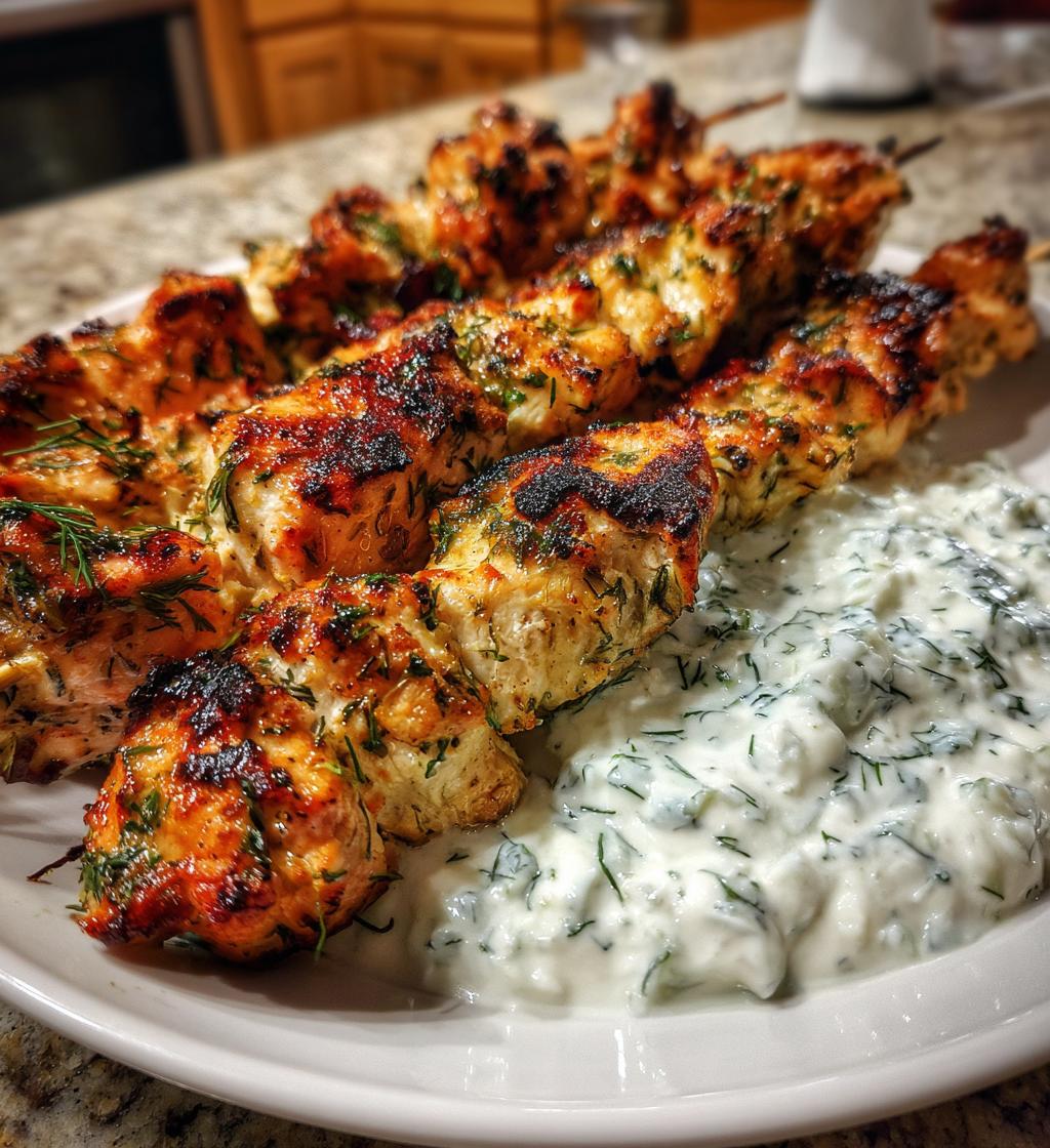 greek lemon chicken skewers with tzatziki sauce - detail 1