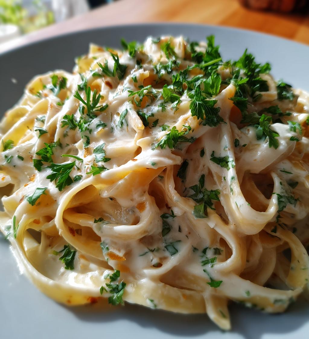greek yogurt alfredo pasta - detail 1