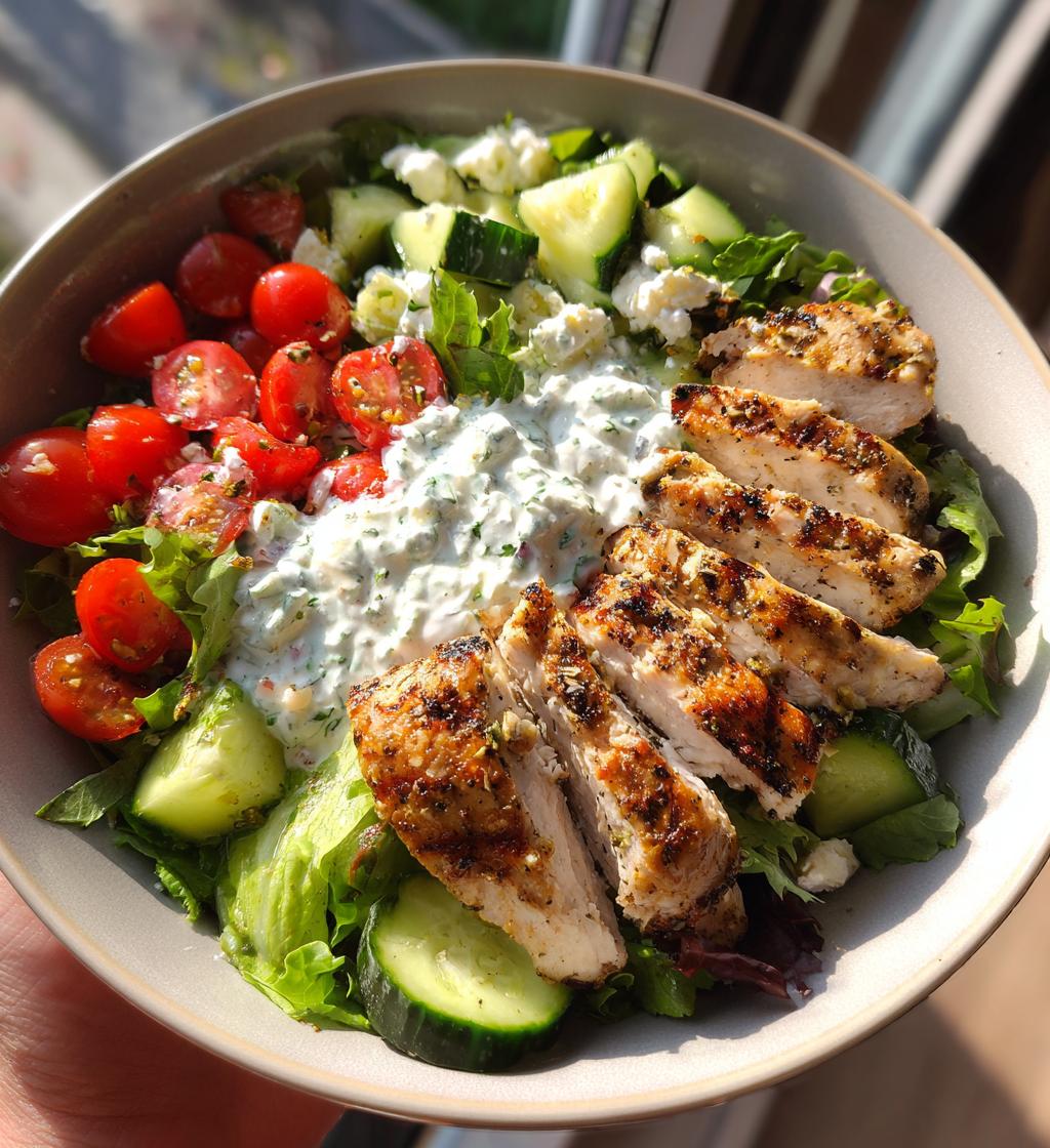 grilled chicken greek salad with tzatziki