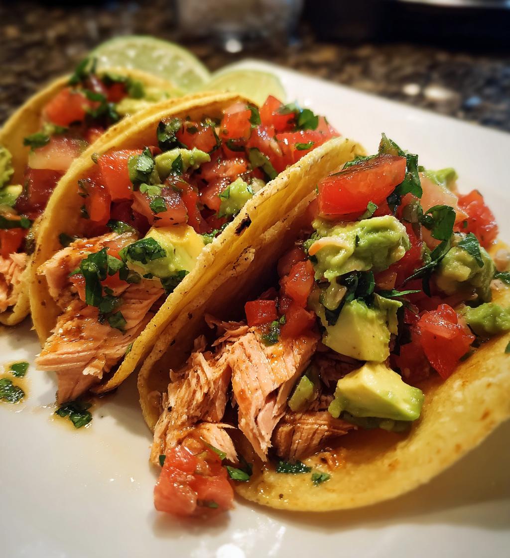 grilled salmon tacos with avocado salsa - detail 1