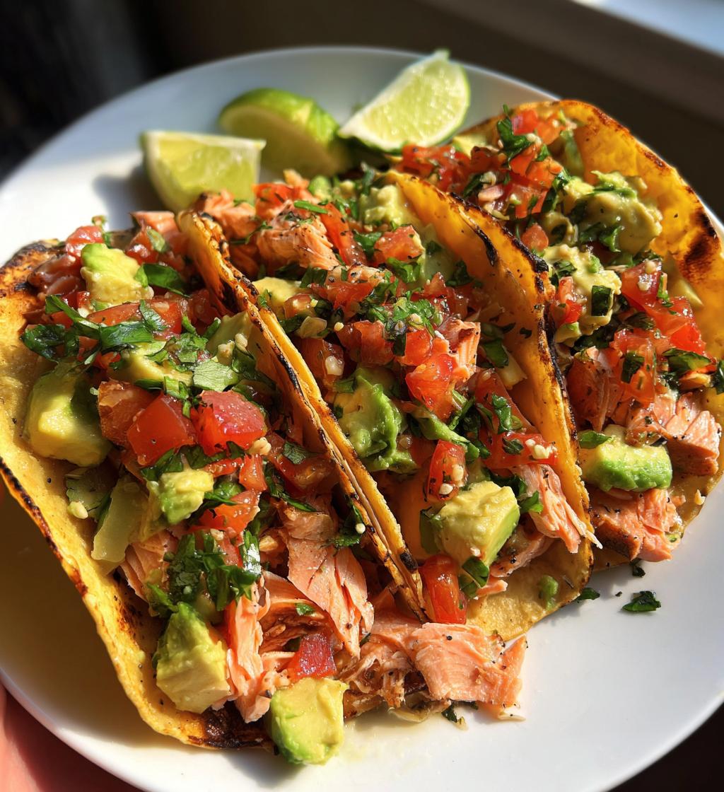 grilled salmon tacos with avocado salsa