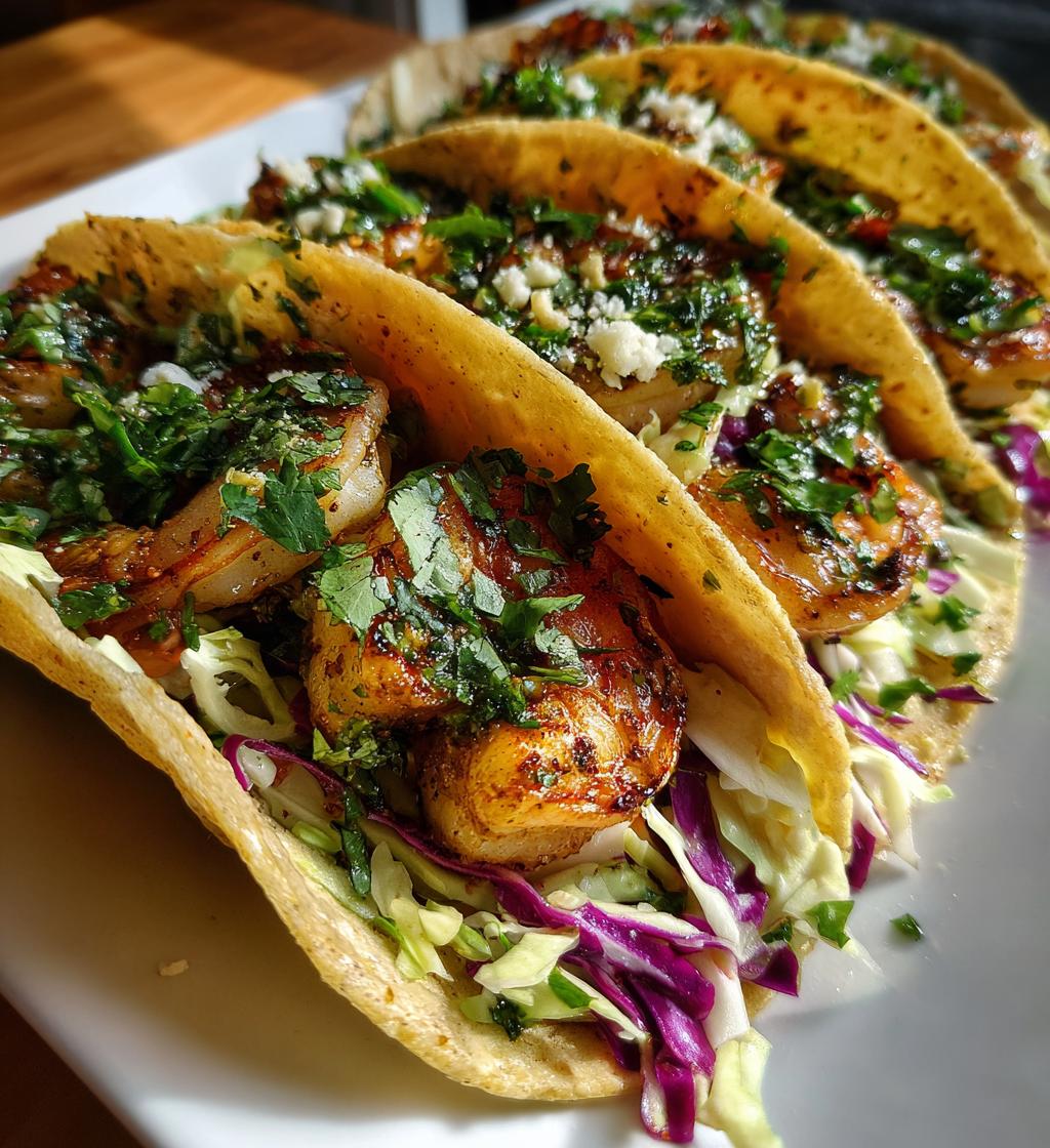 grilled shrimp tacos with cabbage slaw - detail 1