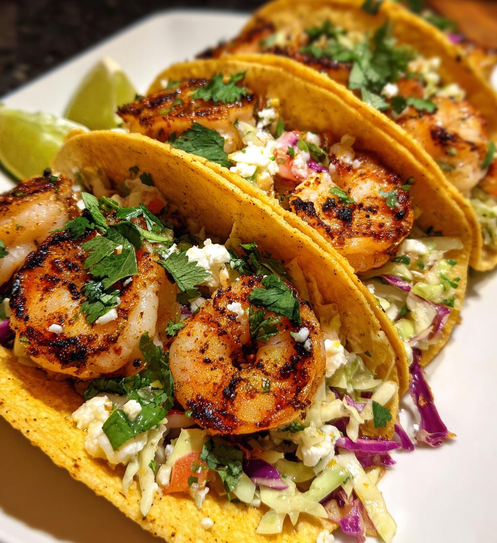 grilled shrimp tacos with cabbage slaw