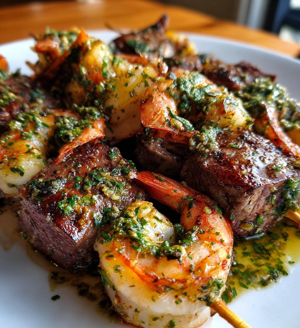 grilled surf turf skewers with chimichurri