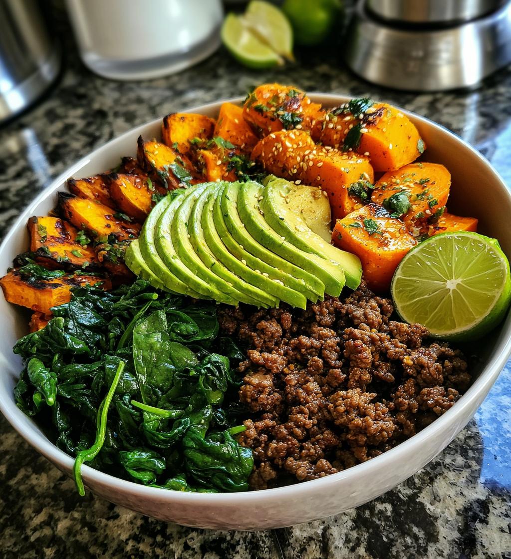 ground beef sweet potato power bowl - detail 1