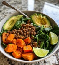 ground beef sweet potato power bowl
