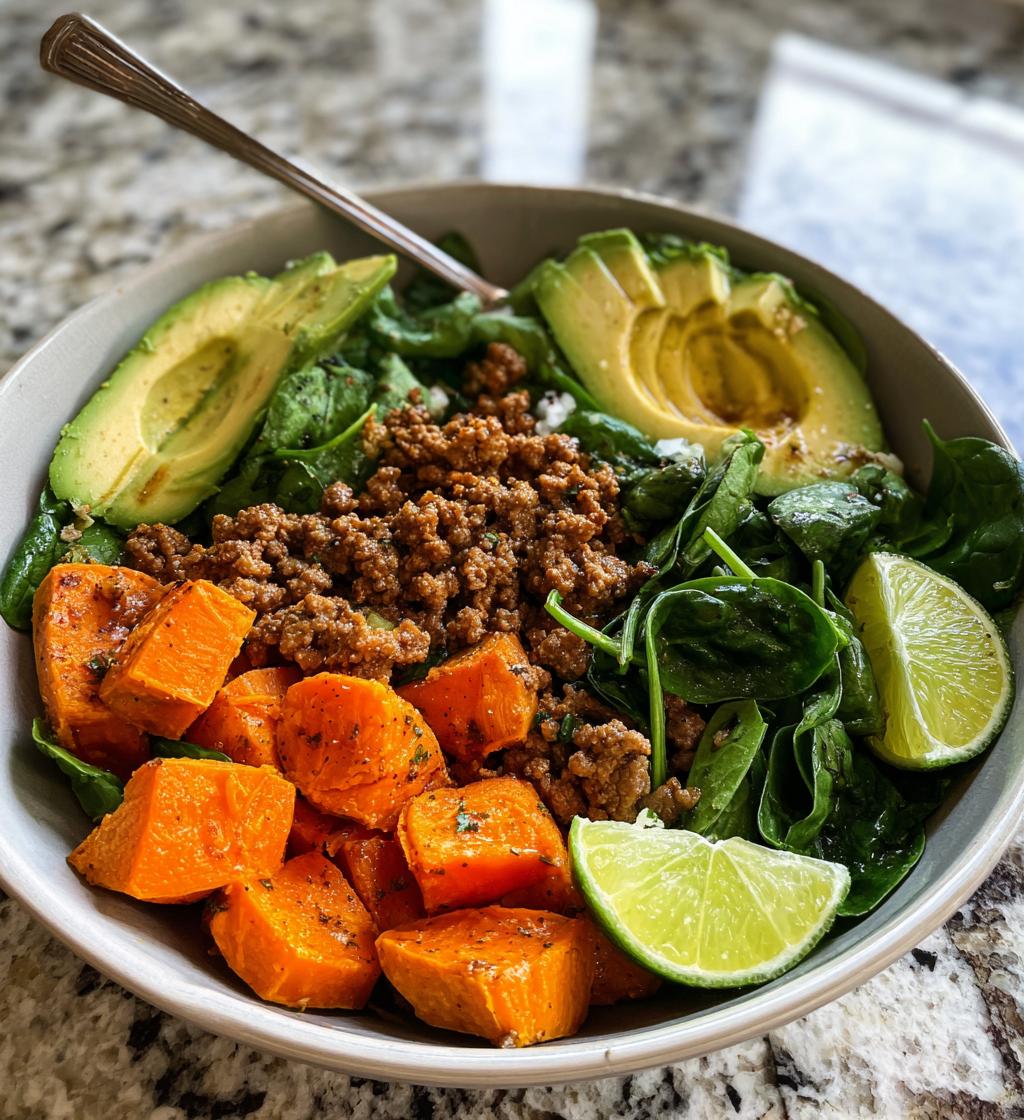ground beef sweet potato power bowl