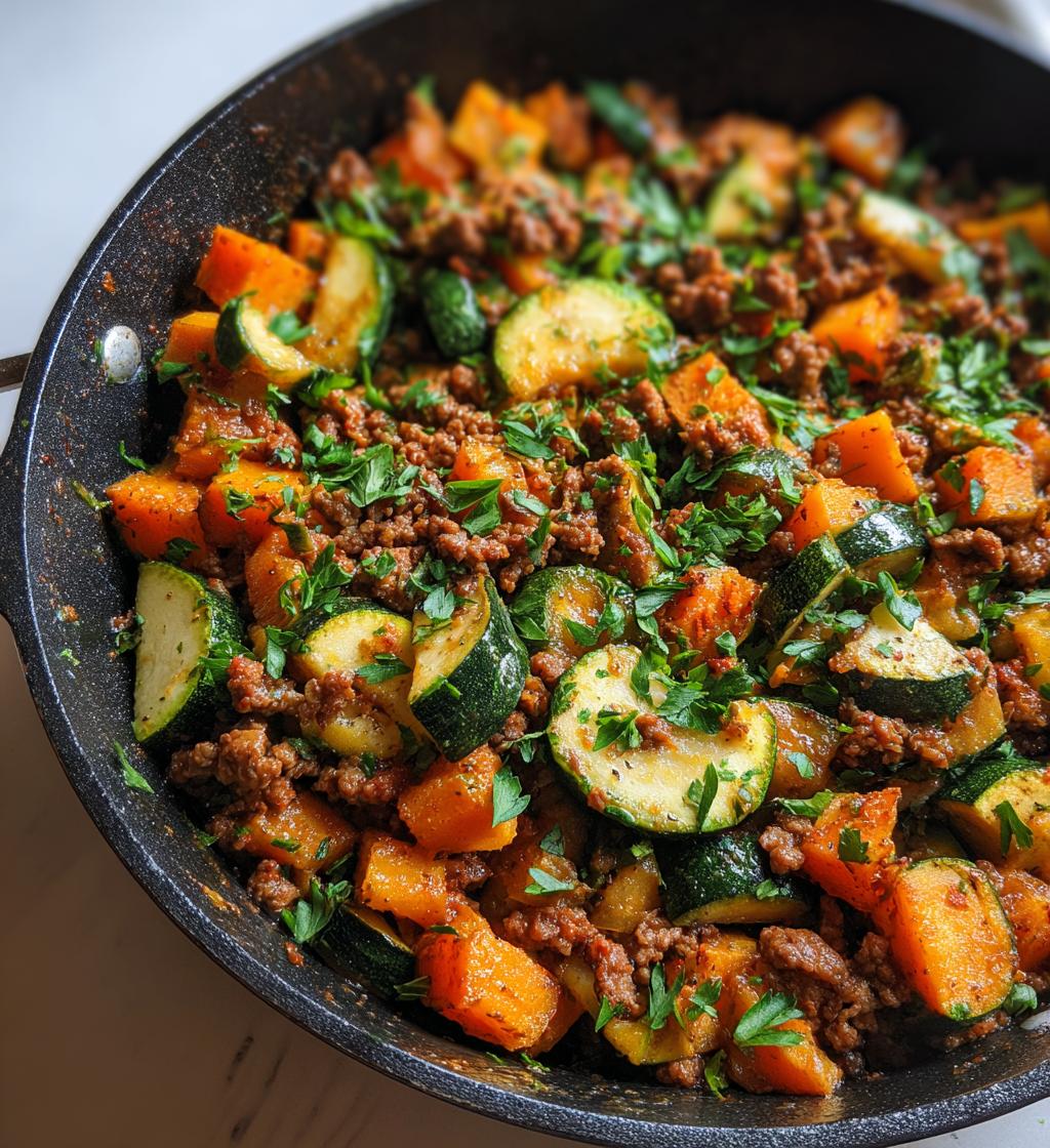 ground beef zucchini sweet potato skillet - detail 1