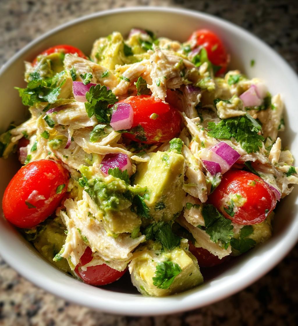healthy avocado chicken salad - detail 1