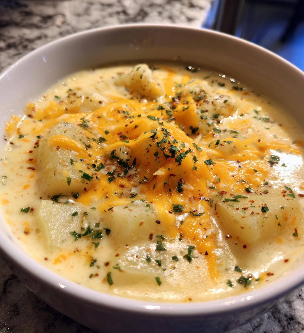 hearty cheddar garlic herb potato soup