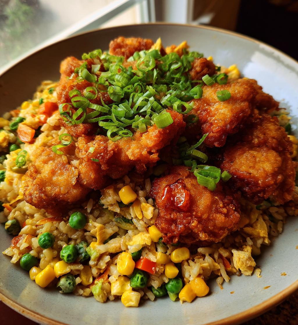 high protein crispy garlic chicken fried rice - detail 1