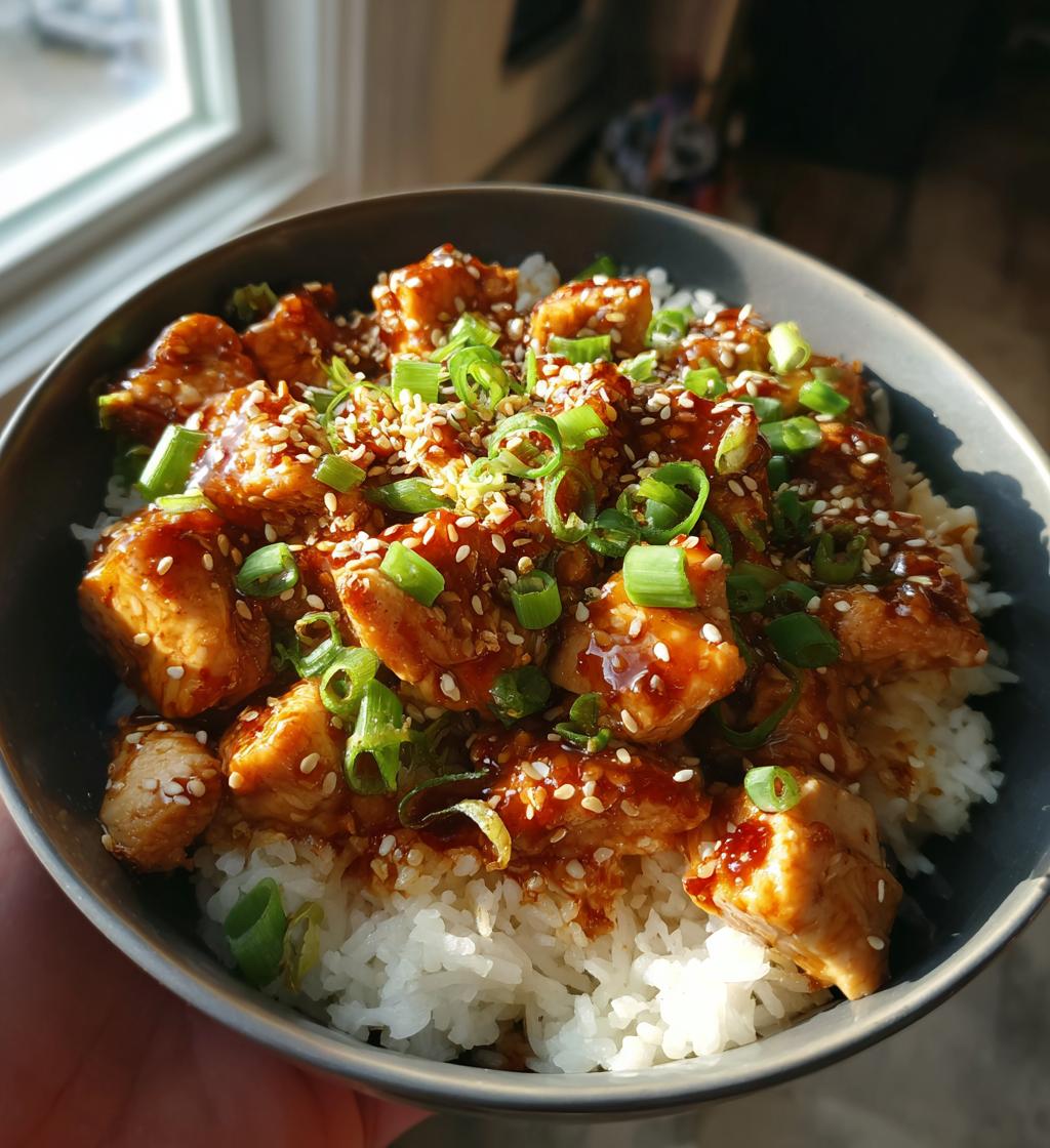 honey garlic chicken rice bowl - detail 1