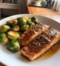 honey garlic salmon and brussels sprouts
