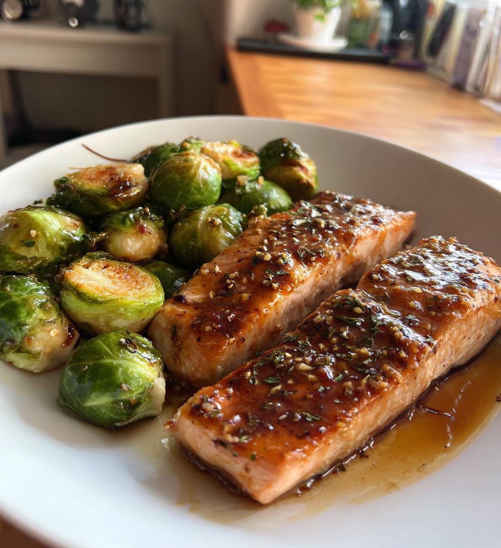 honey garlic salmon and brussels sprouts