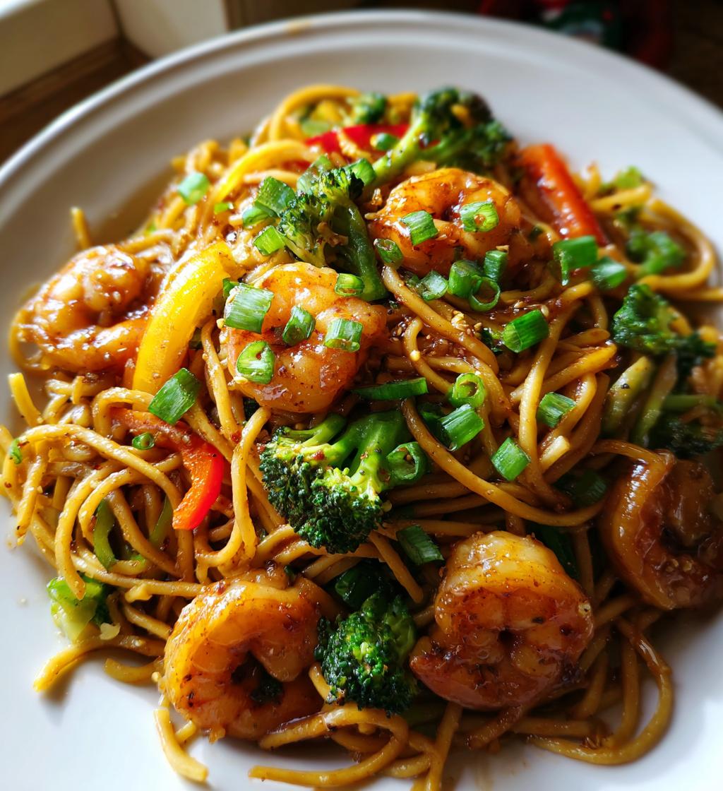 honey garlic shrimp chow mein