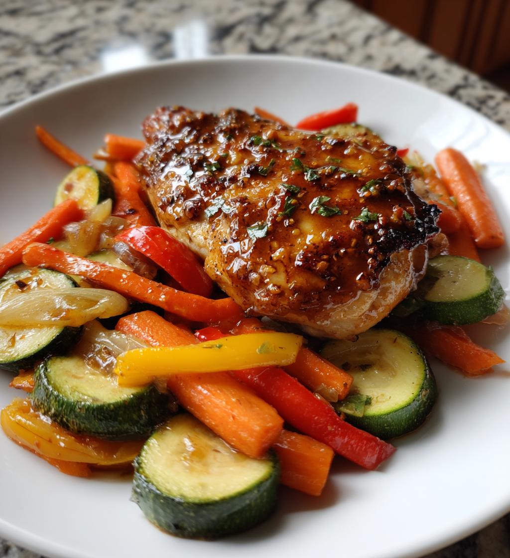 honey mustard glazed chicken with roasted vegetables - detail 1