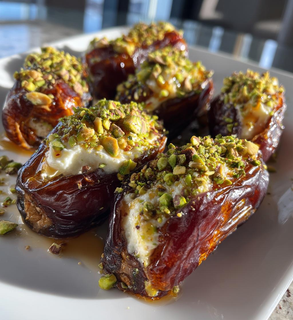 honey pistachio ricotta stuffed dates
