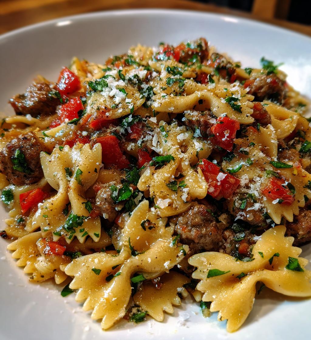 italian sausage with bow tie pasta - detail 1