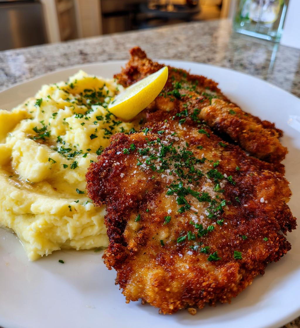 lamb schnitzel lemon butter mashed potatoes - detail 1