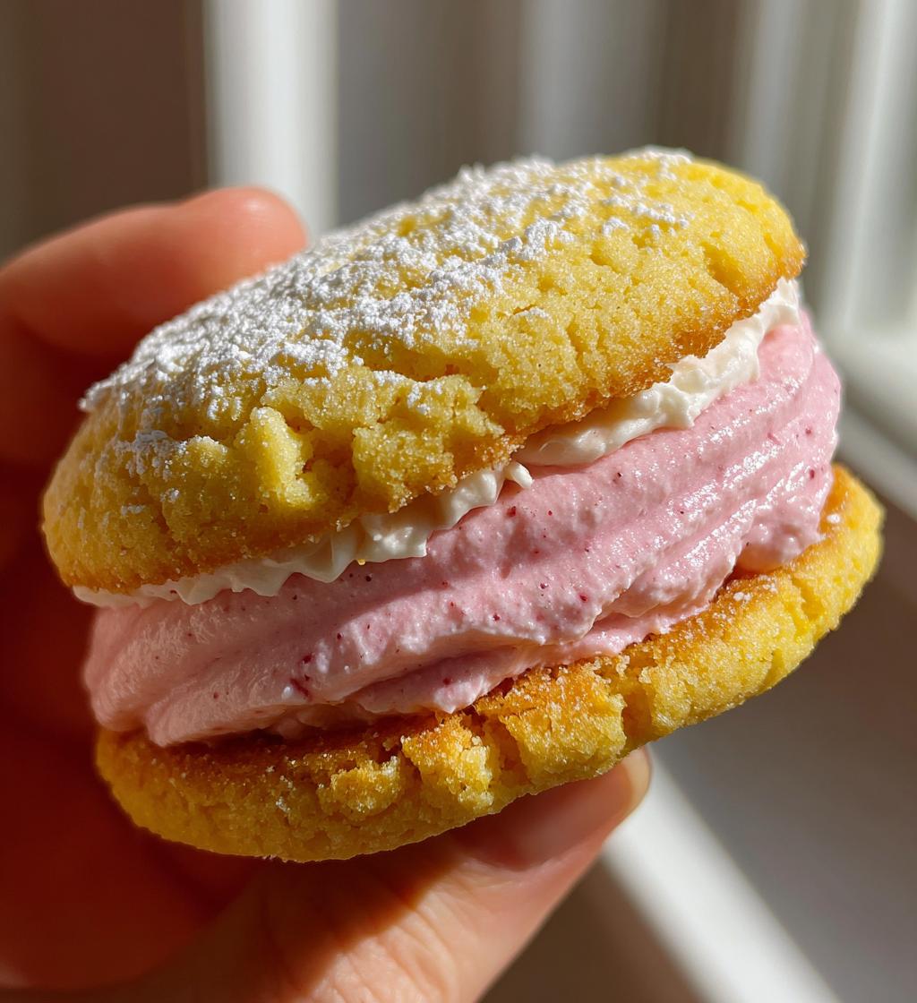 lemon sandwich cookies strawberry frosting - detail 1