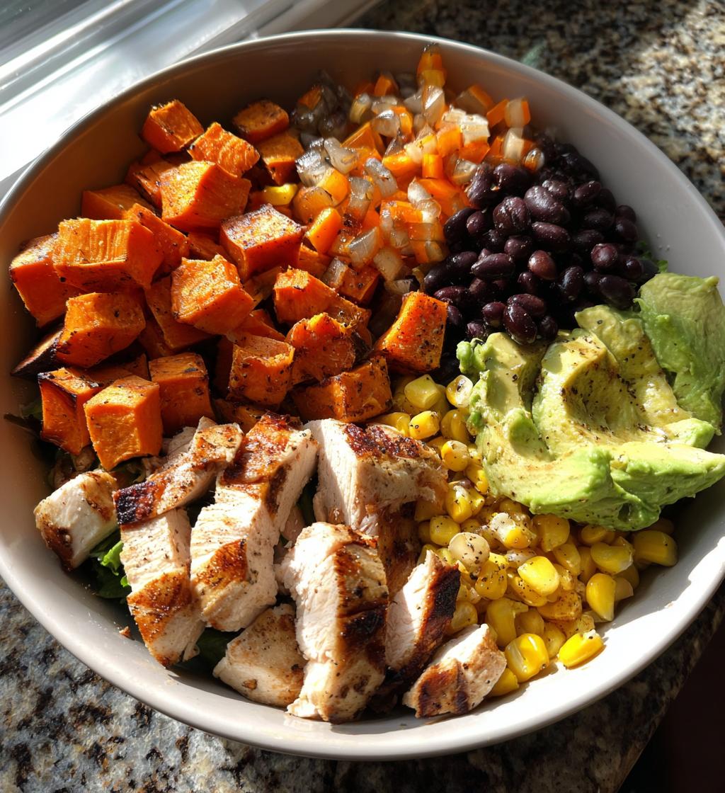 loaded grilled chicken sweet potato power bowl