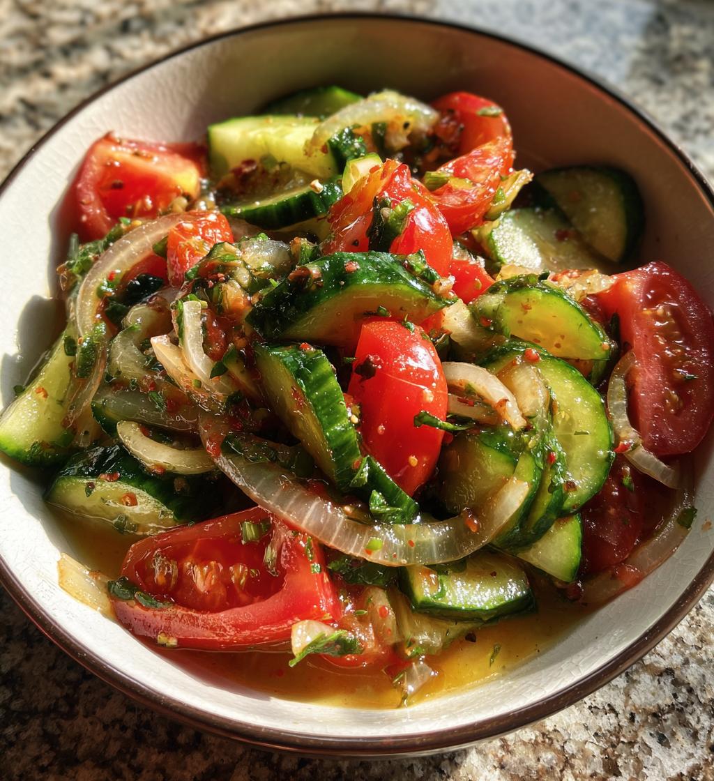 marinated cucumbers onions and tomatoes - detail 1