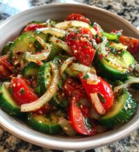 marinated cucumbers onions and tomatoes
