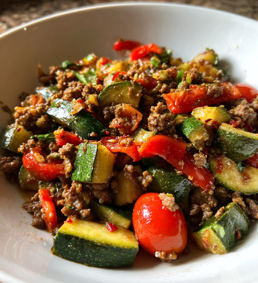 mediterranean ground beef and veggie stir fry - detail 1