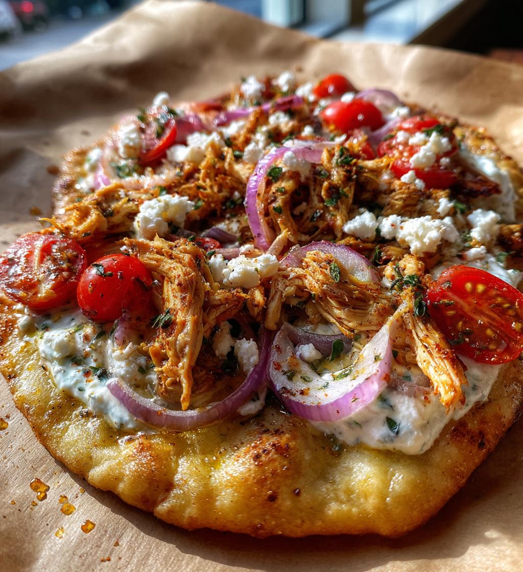 mediterranean tzatziki chicken naan pizza - detail 1