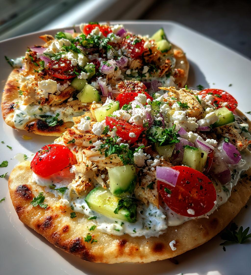 mediterranean tzatziki chicken naan pizza - detail 1