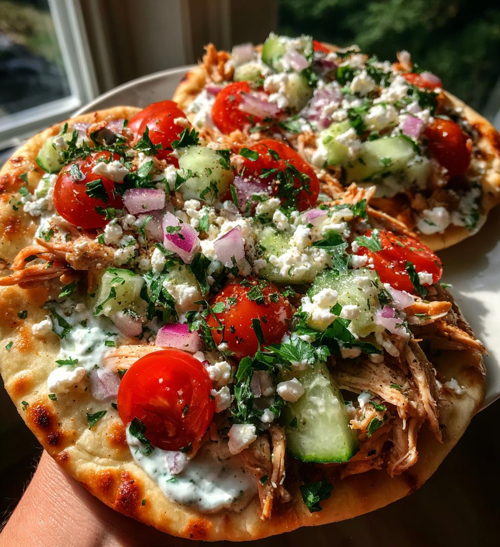 mediterranean tzatziki chicken naan pizza