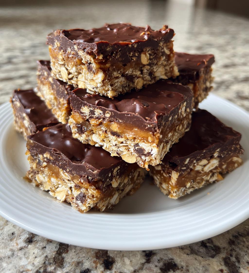 no bake chocolate peanut butter oat bars - detail 1